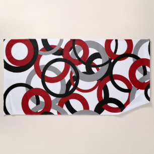 Red, Grey and Black Circles Beach Towel