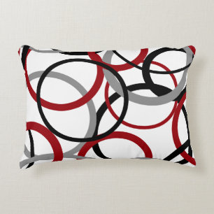 Red, Grey and Black Circles     Decorative Cushion