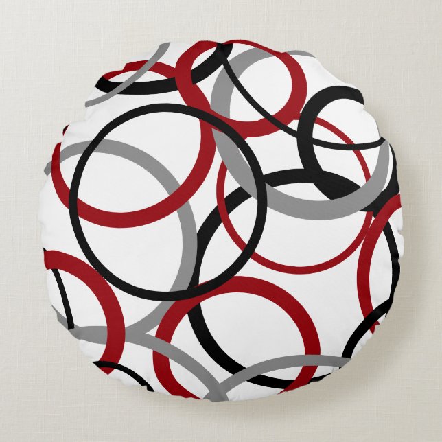Red, Grey and Black Circles   Round Cushion (Front)