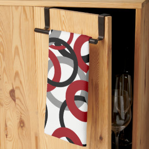 Red, Grey and Black Circles     Tea Towel