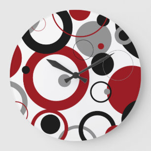Red, Grey and Black Dots  Large Clock