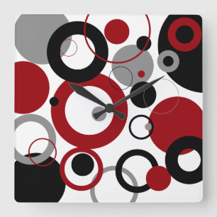 Red, Grey and Black Dots  Square Wall Clock