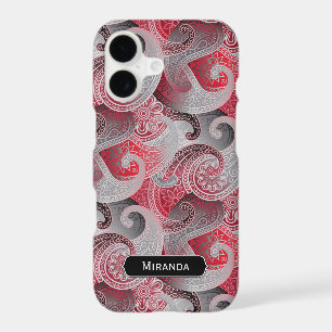 Red Grey and Black Paisley Pattern with Monogram