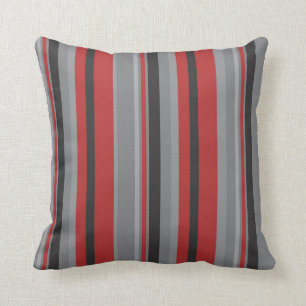 Red grey and black stripe cushion