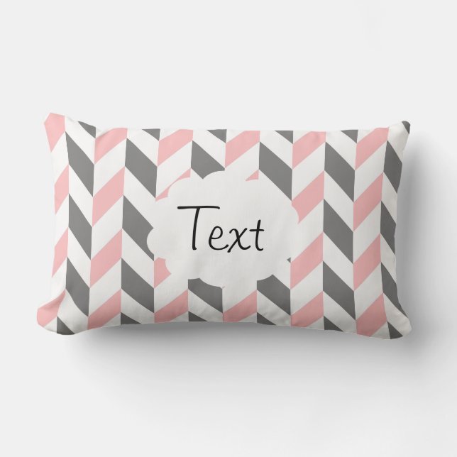Red Grey and White Chevron Pattern Lumbar Cushion (Front)