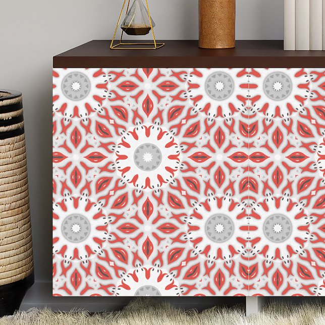 Red Grey and White Ethnic Oriental Boho Pattern Tissue Paper (Creator Uploaded)