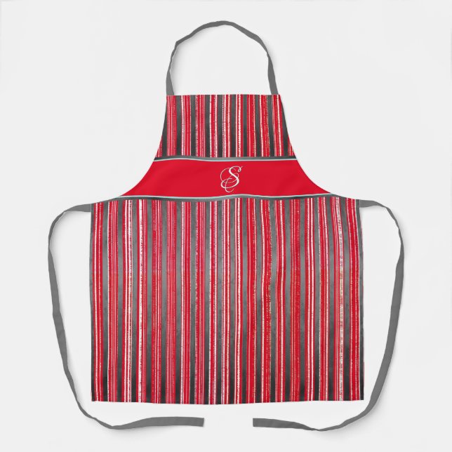 Red, Grey, and White Stripes Apron (Front)