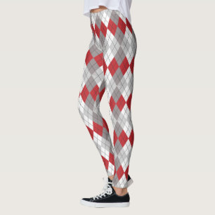 Red Grey Argyle Pattern Leggings