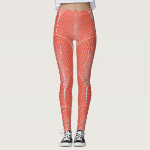 Red-grey art deco, vintage wallpaper. leggings