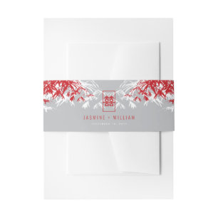 Red/Grey Bamboo Leaves Double Xi Chinese Wedding Invitation Belly Band