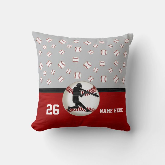 Red Grey Baseball Pillow Personalised Any Colours (Front)