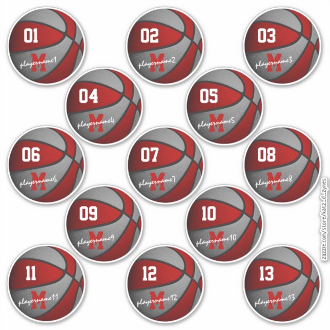 red grey basketball custom players names (Front)