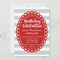Red Grey Birthday Invitation Adult Wide Stripe