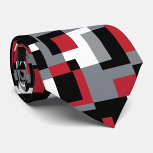 Red, Grey, Black and White Abstract Pattern Tie