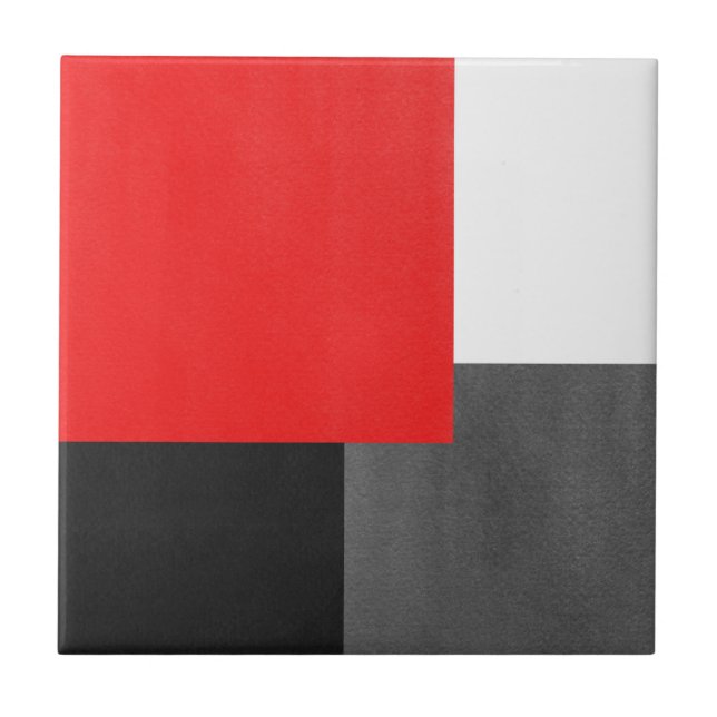 Red Grey Black and White Geometric Block Ceramic Tile (Front)