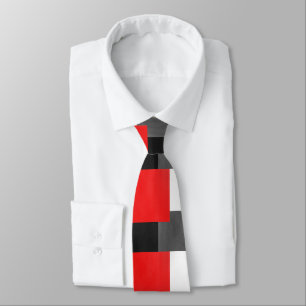 Red Grey Black and White Geometric Colour Block Tie