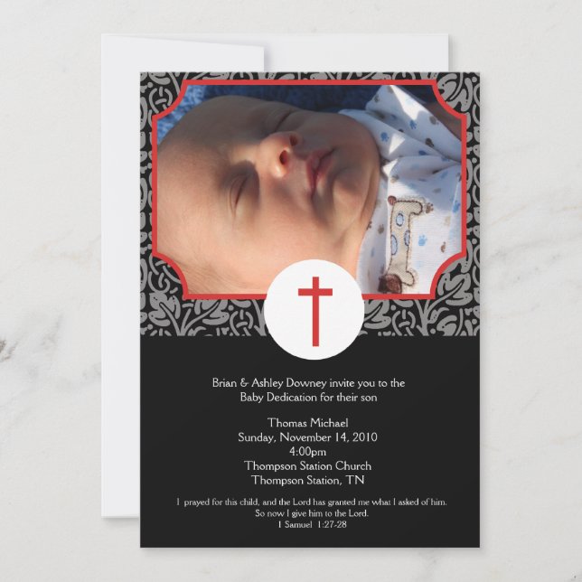 Red/Grey/Black Baptism Baby Dedication 5x7 photo Invitation (Front)