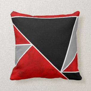 Red Grey Black Colour Block Geometric Cushion