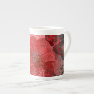 Red Grey Black Grunge Digital Graphic Art Design Bone China Mug