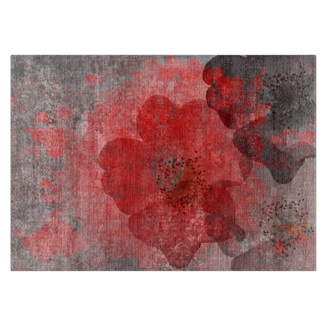 Red Grey Black Grunge Digital Graphic Art Design Cutting Board (Front)