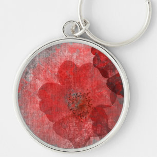 Red Grey Black Grunge Digital Graphic Art Design Key Ring