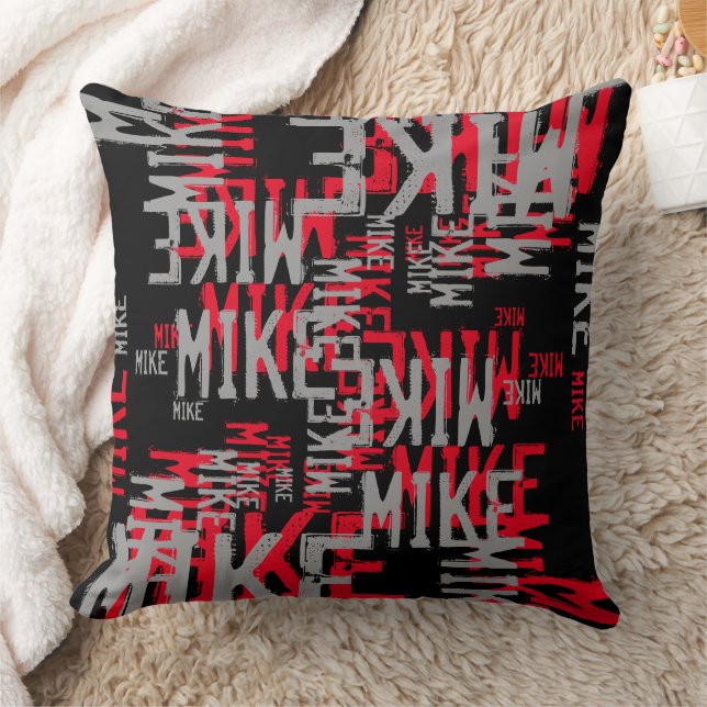 Red Grey Black pattern of Names Cool Modern Cushion (Blanket)