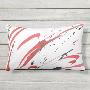 Red Grey Black Watercolor Abstract Lumbar Cushion