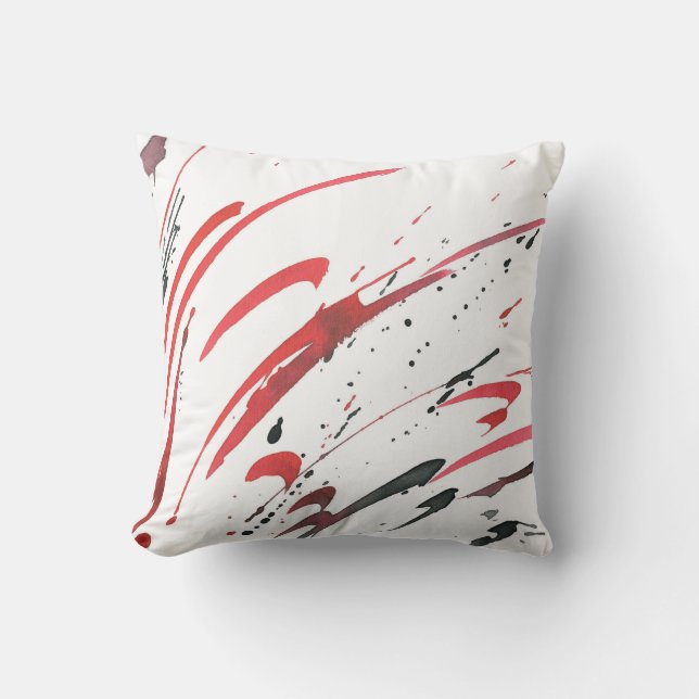 Red Grey Black Watercolor Abstract Pillow (Front)