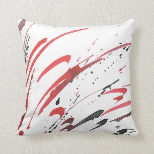 Red Grey Black Watercolor Abstract Pillow