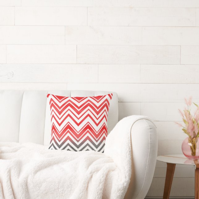 Red Grey Black White Chevron Cushion (Couch)