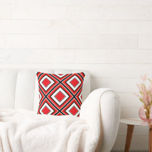 Red Grey Black White Diamond Geometric Cushion