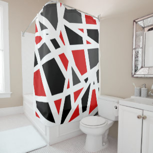Red Grey Black White Geometric 2 Shower Curtain