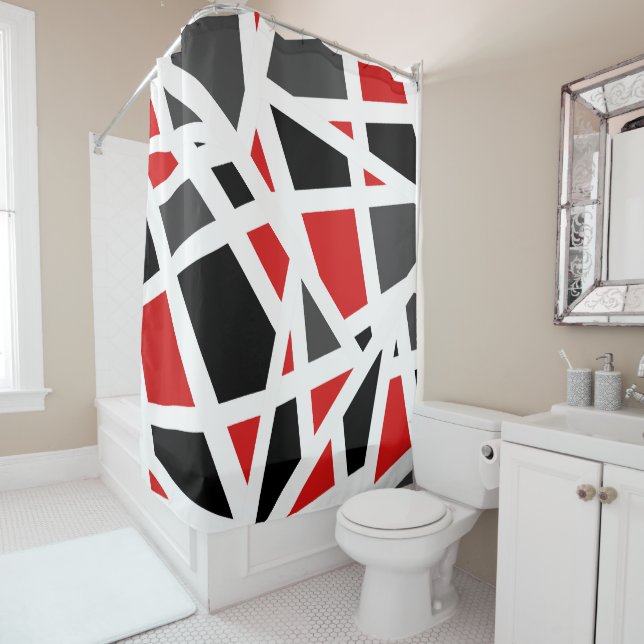 Red Grey Black White Geometric 2 Shower Curtain (In Situ)