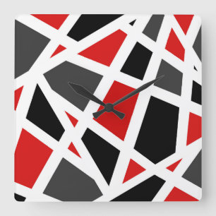 Red Grey Black White Geometric 2 Square Wall Clock