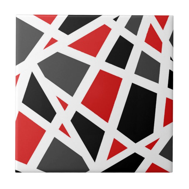 Red Grey Black White Geometric Ceramic Tile (Front)