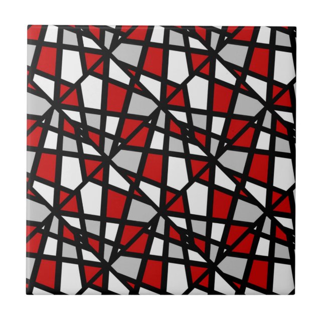 Red Grey Black White Geometric Pattern Ceramic Tile (Front)