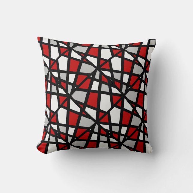 Red Grey Black White Geometric Pattern Cushion (Front)
