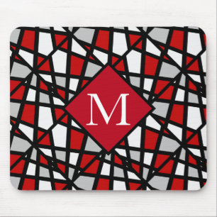 Red Grey Black White Geometric Pattern Mouse Pad