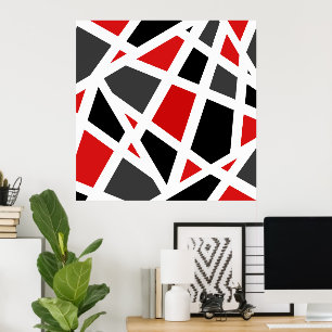 Red Grey Black White Geometric Poster