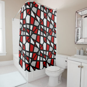 Red Grey Black White Geometric Shower Curtain