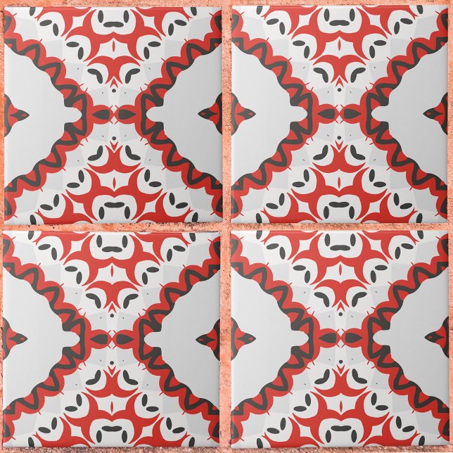Red Grey Black & White Modern Ethnic Geometric Ceramic Tile (Creator Uploaded)