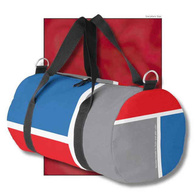 Red, grey, blue and your text, tricolor duffle bag (Creator Uploaded)
