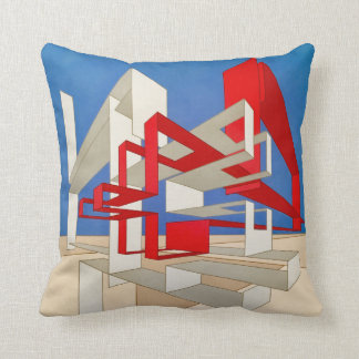 Red, Grey, Blue, Tan Throw Pillow