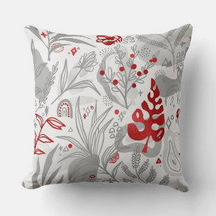 Red & Grey Botanical Cushion
