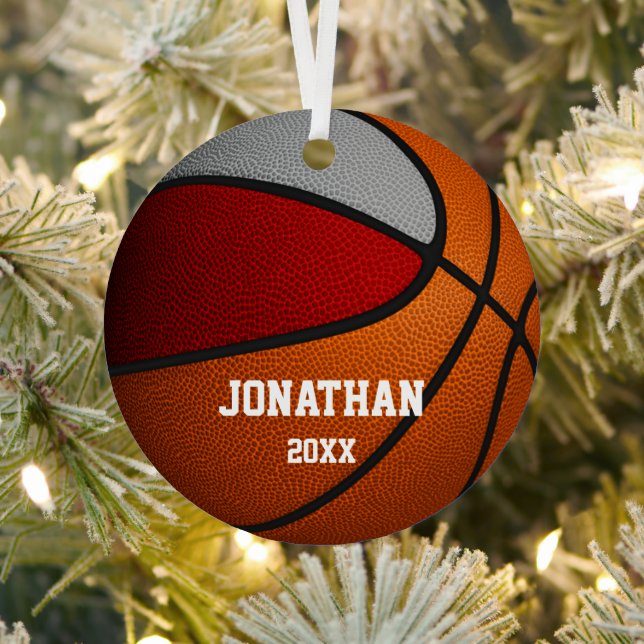 red grey boys girls team colours basketball metal tree decoration (Insitu)