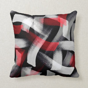 Red Grey Brushstrokes Cushion