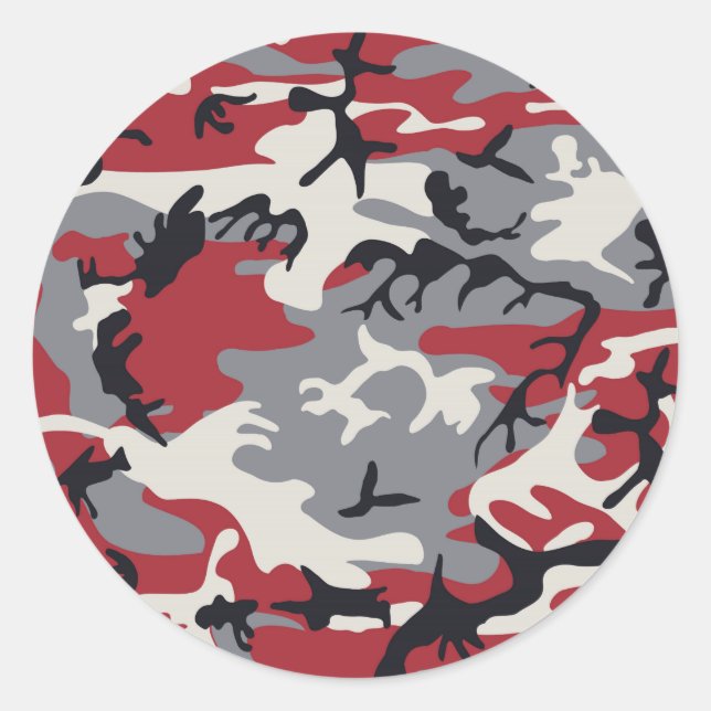 Red Grey Camo Camouflage Pattern Classic Round Sticker (Front)