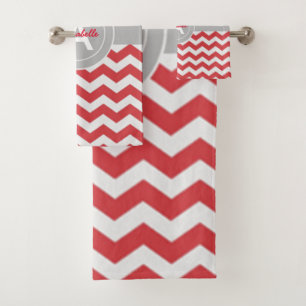 Red Grey Chevron Bath Towel Set