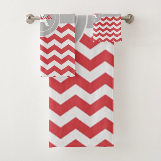 Red Grey Chevron Bath Towel Set (Insitu)