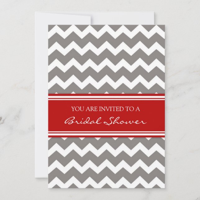 Red Grey Chevron Bridal Shower Invitation Cards (Front)